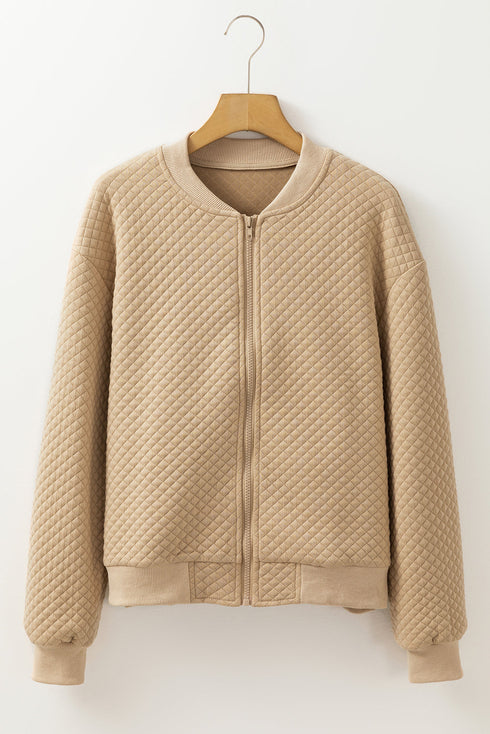 Geometric Textured Pattern Baseball Collar Jacket
