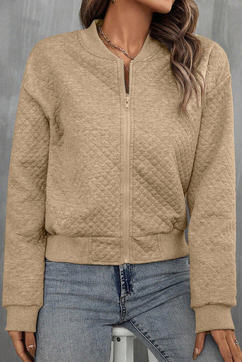 Geometric Textured Pattern Baseball Collar Jacket