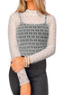 Geometric Textured Sheer Mesh Mock Neck Layering Top