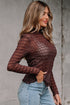 Geometric Textured Sheer Mesh Mock Neck Layering Top