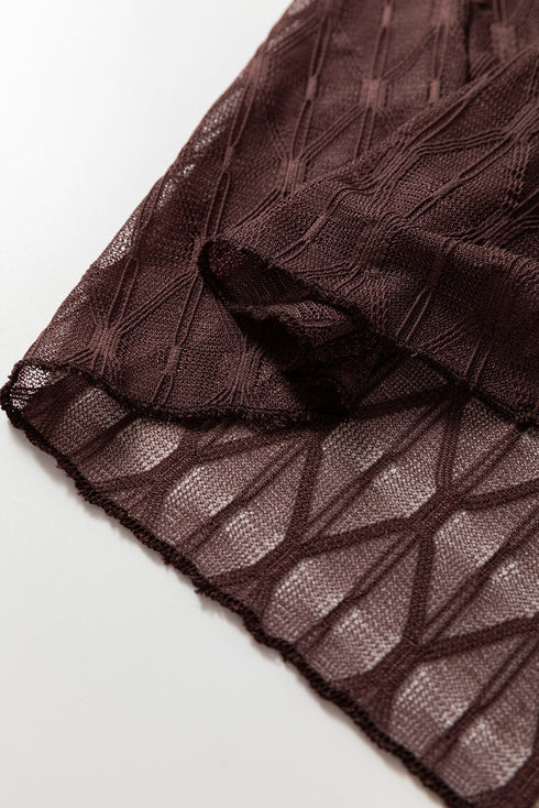 Geometric Textured Sheer Mesh Mock Neck Layering Top