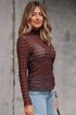 Geometric Textured Sheer Mesh Mock Neck Layering Top