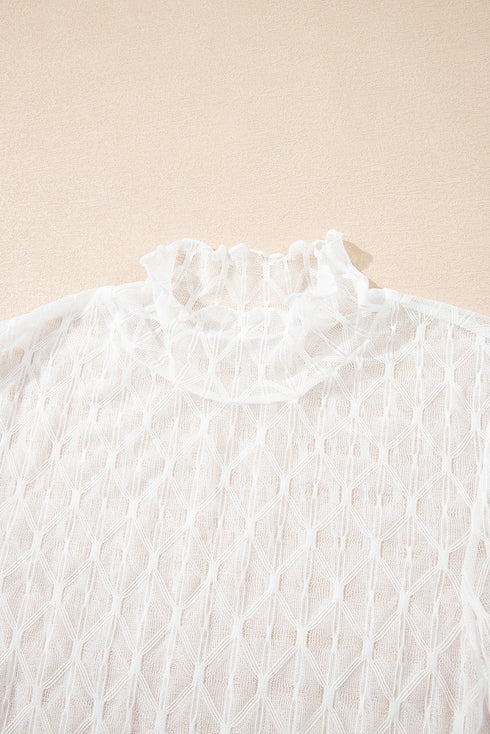 Geometric Textured Sheer Mesh Mock Neck Layering Top