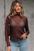 Geometric Textured Sheer Mesh Mock Neck Layering Top