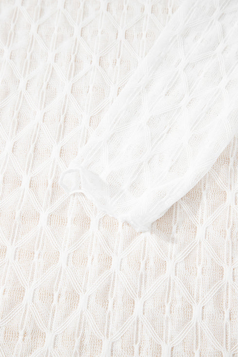 Geometric Textured Sheer Mesh Mock Neck Layering Top