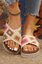Geometric Woven Crochet Crisscross Strap Platform Slippers