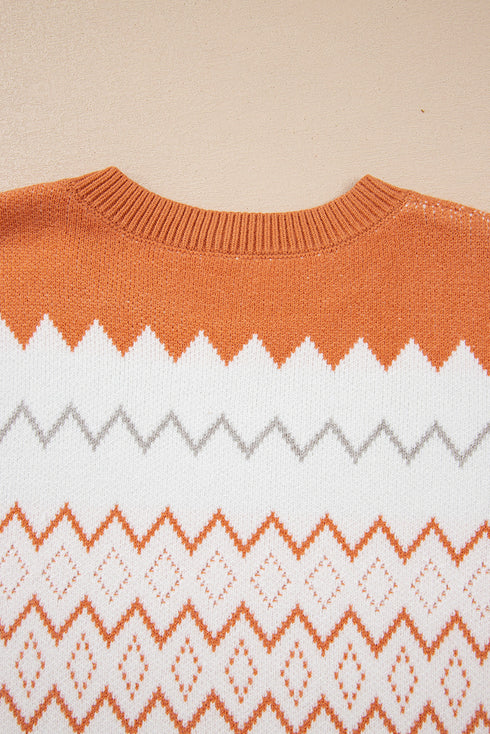 Geometric Zig Zag Knit Crew Neck Sweater