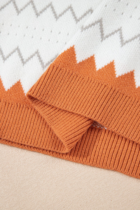 Geometric Zig Zag Knit Crew Neck Sweater