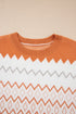Geometric Zig Zag Knit Crew Neck Sweater
