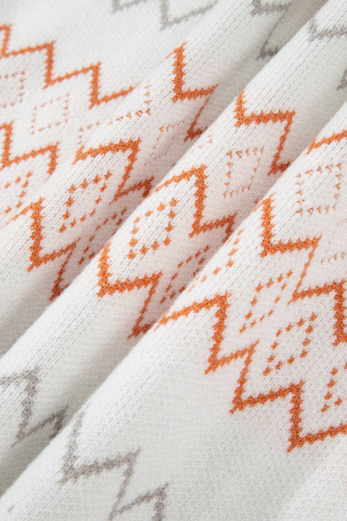 Geometric Zig Zag Knit Crew Neck Sweater