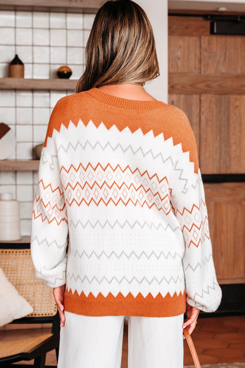 Geometric Zig Zag Knit Crew Neck Sweater