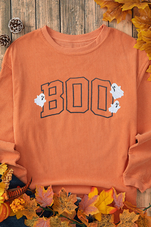 Ghost Graphic Corded Knit Oversized Pullover Sweatshirt