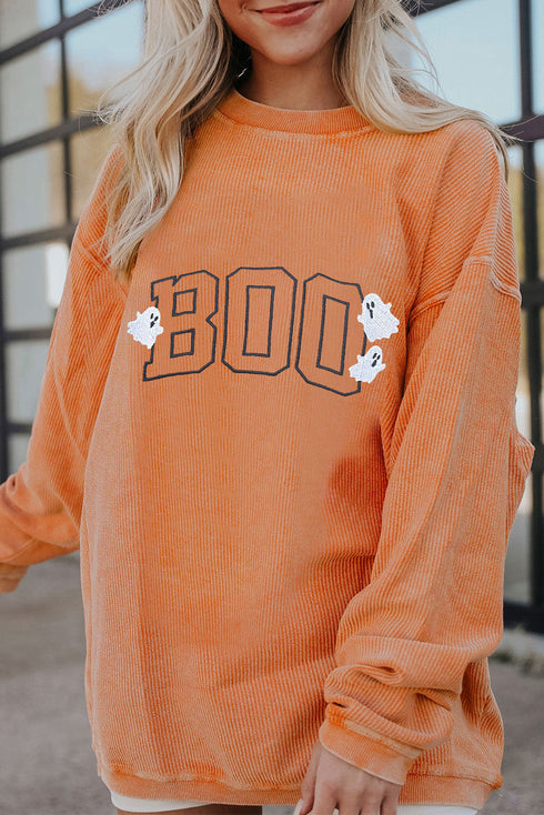 Ghost Graphic Corded Knit Oversized Pullover Sweatshirt