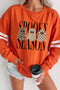 Ghost Graphic Varsity Striped Sleeve Pullover Sweatshirt