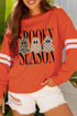 Ghost Graphic Varsity Striped Sleeve Pullover Sweatshirt