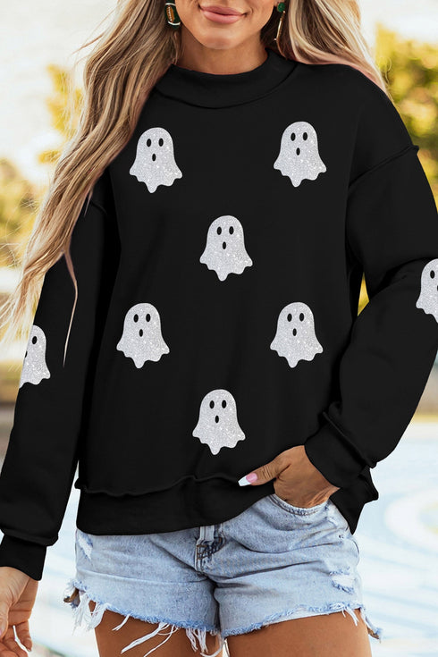 Ghost Print Mock Neck Tunic Pullover Sweatshirt