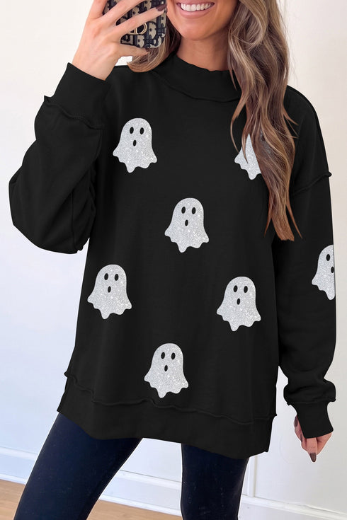 Ghost Print Mock Neck Tunic Pullover Sweatshirt