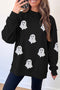 Ghost Print Mock Neck Tunic Pullover Sweatshirt