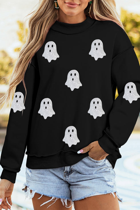 Ghost Print Mock Neck Tunic Pullover Sweatshirt