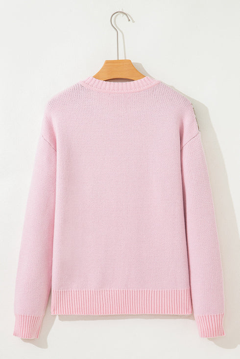 Gingerbread And Candy Cane Motif Pullover Sweater
