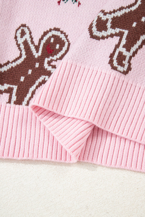 Gingerbread And Candy Cane Motif Pullover Sweater