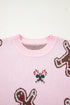 Gingerbread And Candy Cane Motif Pullover Sweater
