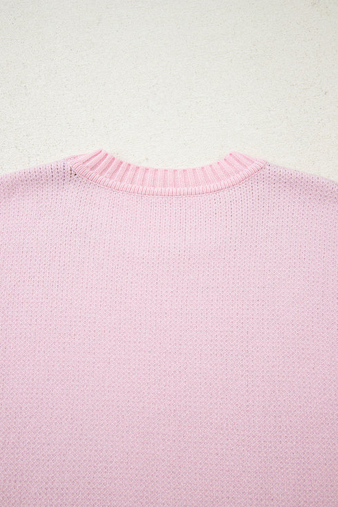 Gingerbread And Holly Intarsia Rib Trim Crewneck Long Sleeve Sweater