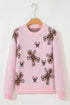 Gingerbread And Holly Intarsia Rib Trim Crewneck Long Sleeve Sweater