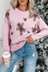Gingerbread And Holly Intarsia Rib Trim Crewneck Long Sleeve Sweater