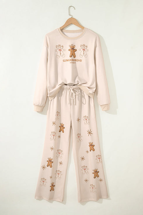Gingerbread Bakery Graphic Print Long Sleeve Lounge Set