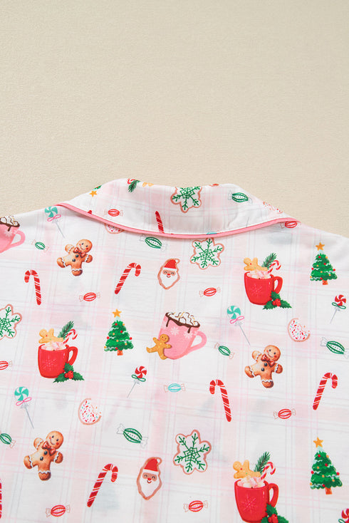Gingerbread Candy Cane Piped Notch Collar Short Sleeve Pajama Set