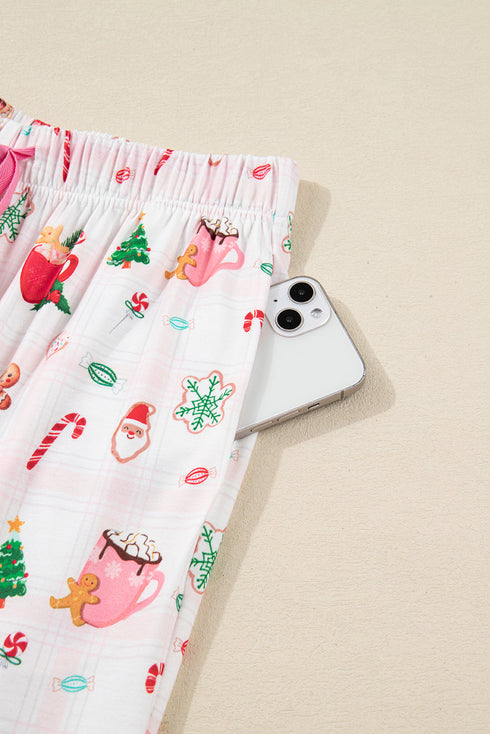 Gingerbread Candy Cane Piped Notch Collar Short Sleeve Pajama Set