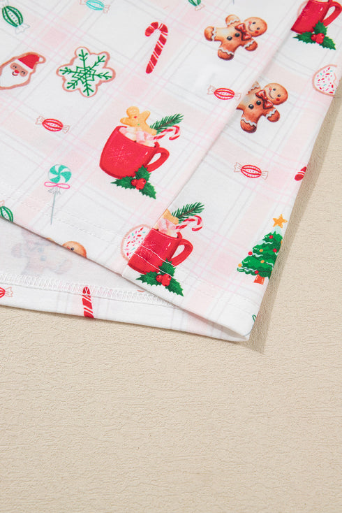 Gingerbread Candy Cane Piped Notch Collar Short Sleeve Pajama Set