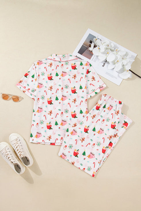 Gingerbread Candy Cane Piped Notch Collar Short Sleeve Pajama Set