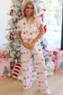 Gingerbread Candy Cane Piped Notch Collar Short Sleeve Pajama Set