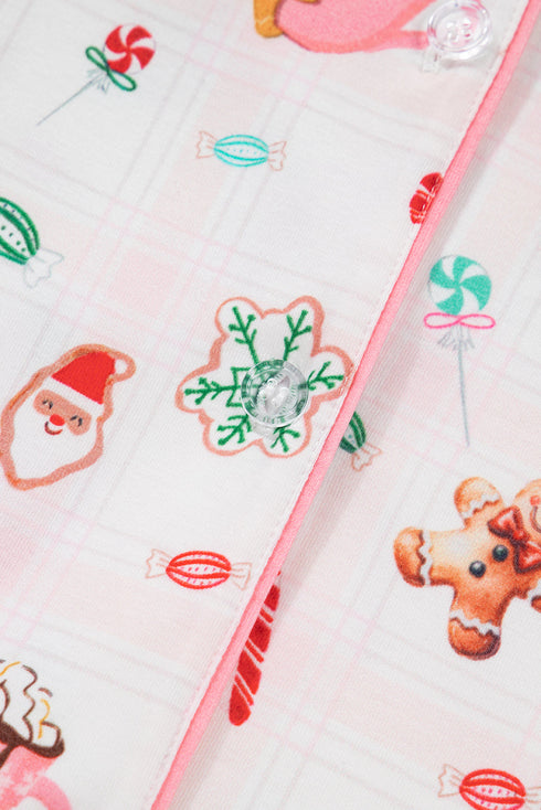 Gingerbread Candy Cane Piped Notch Collar Short Sleeve Pajama Set
