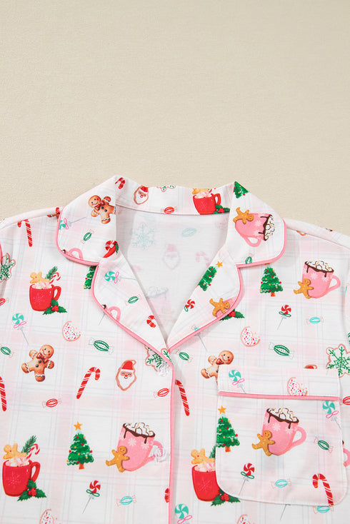 Gingerbread Candy Cane Piped Notch Collar Short Sleeve Pajama Set
