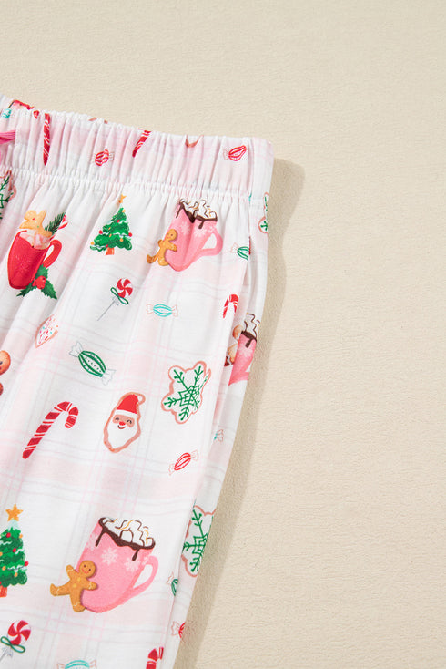 Gingerbread Candy Cane Piped Notch Collar Short Sleeve Pajama Set