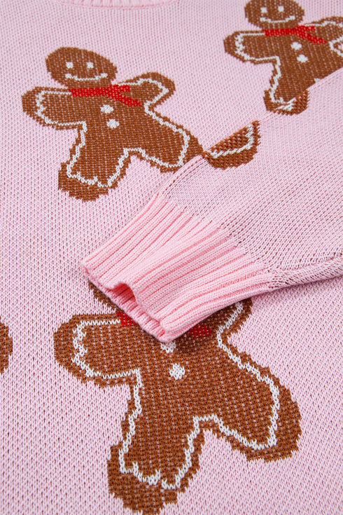 Gingerbread Pattern Round Neck Long Sleeve Shift Sweater