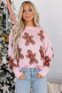 Gingerbread Pattern Round Neck Long Sleeve Shift Sweater