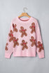 Gingerbread Pattern Round Neck Long Sleeve Shift Sweater