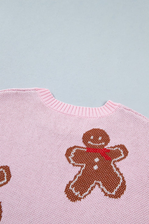 Gingerbread Pattern Round Neck Long Sleeve Shift Sweater