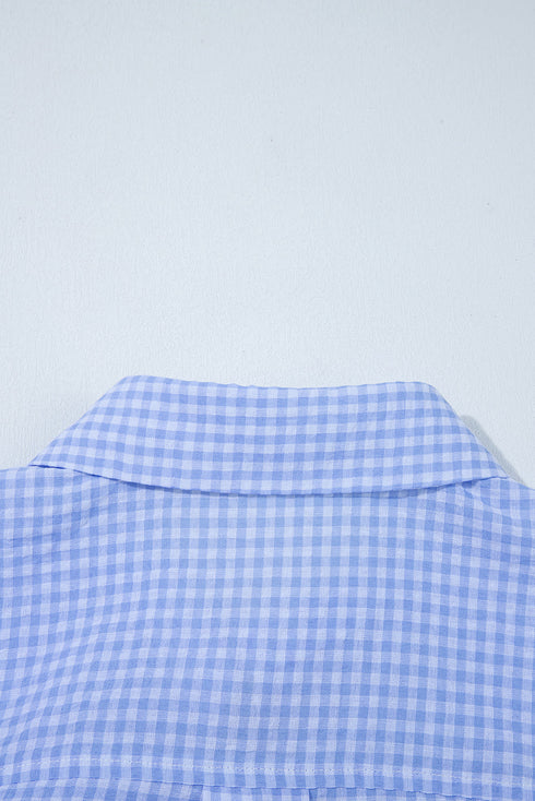 Gingham Dreams Short Puff Sleeve Collared Button Up Blouse