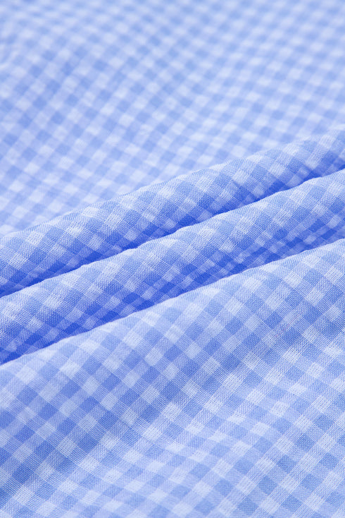 Gingham Dreams Short Puff Sleeve Collared Button Up Blouse