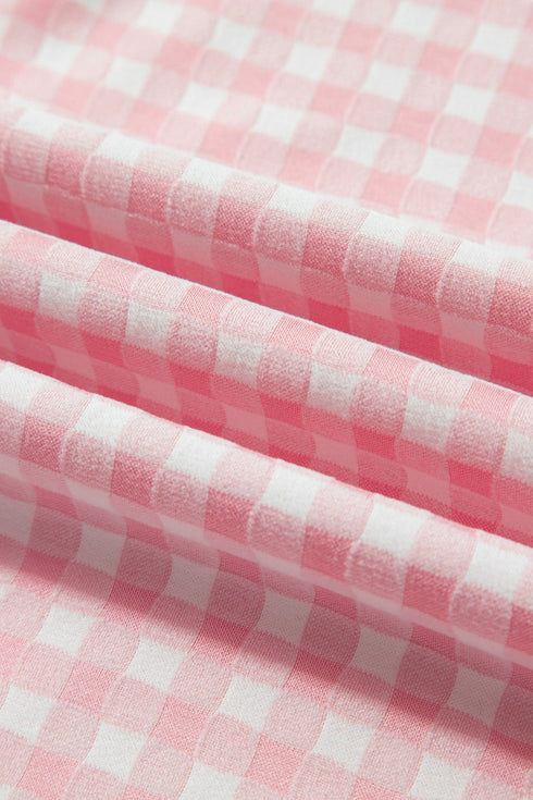 Gingham Lapel Shirt Long Sleeve Pajama Pant Set