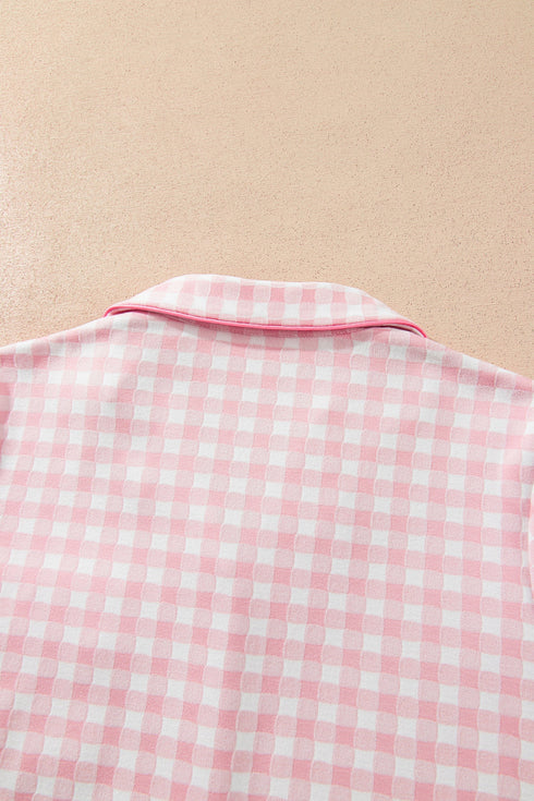 Gingham Lapel Shirt Long Sleeve Pajama Pant Set