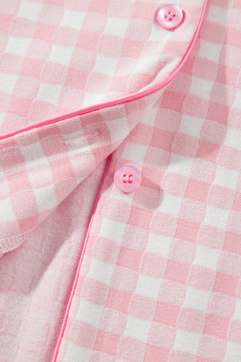 Gingham Lapel Shirt Long Sleeve Pajama Pant Set