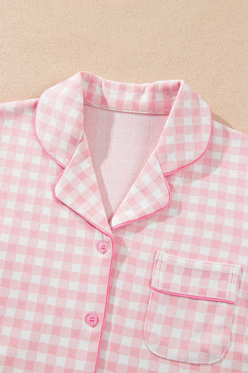 Gingham Lapel Shirt Long Sleeve Pajama Pant Set