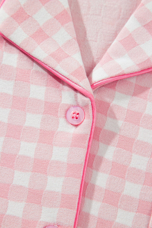 Gingham Lapel Shirt Long Sleeve Pajama Pant Set