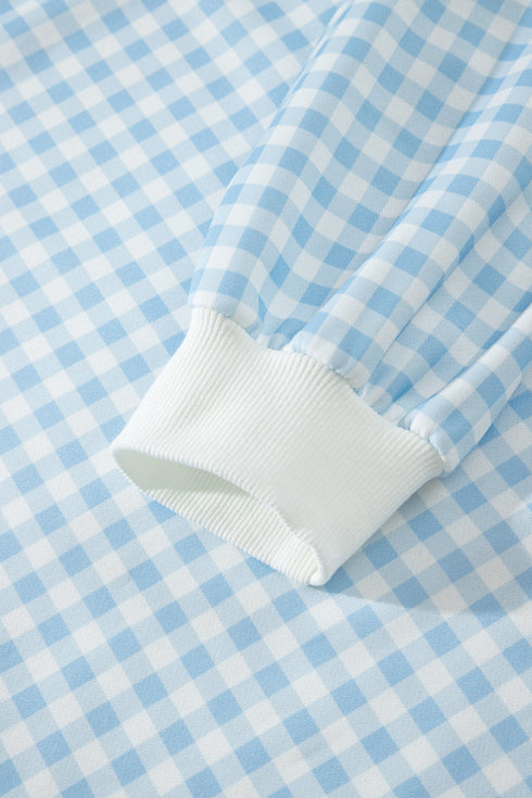 Gingham Loose Pullover Top Drawstring Shorts Lounge Set